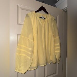 Denim & Co.‎ Yellow V-Neck Blouse Balloon Long Sleeve Large Office Wear